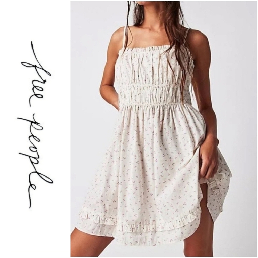 Free People Cream Floral Mini Dress